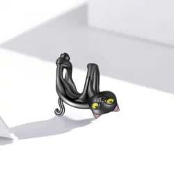 Charms Typu Pandora Śliczny Czarny Kot - BSC520