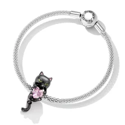 Charms Typu Pandora Mały Czarny Kot - SCC2329