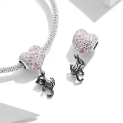 Charms Typu Pandora Miłość Balon Czarny Kot - SCC2115