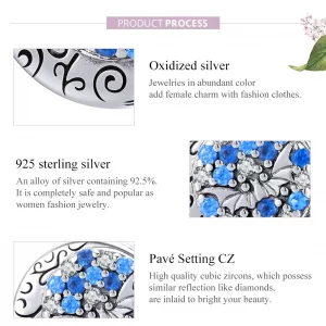 Charms Typu Pandora Niebieski kamień Tajemniczy nietoperz - SCC1554