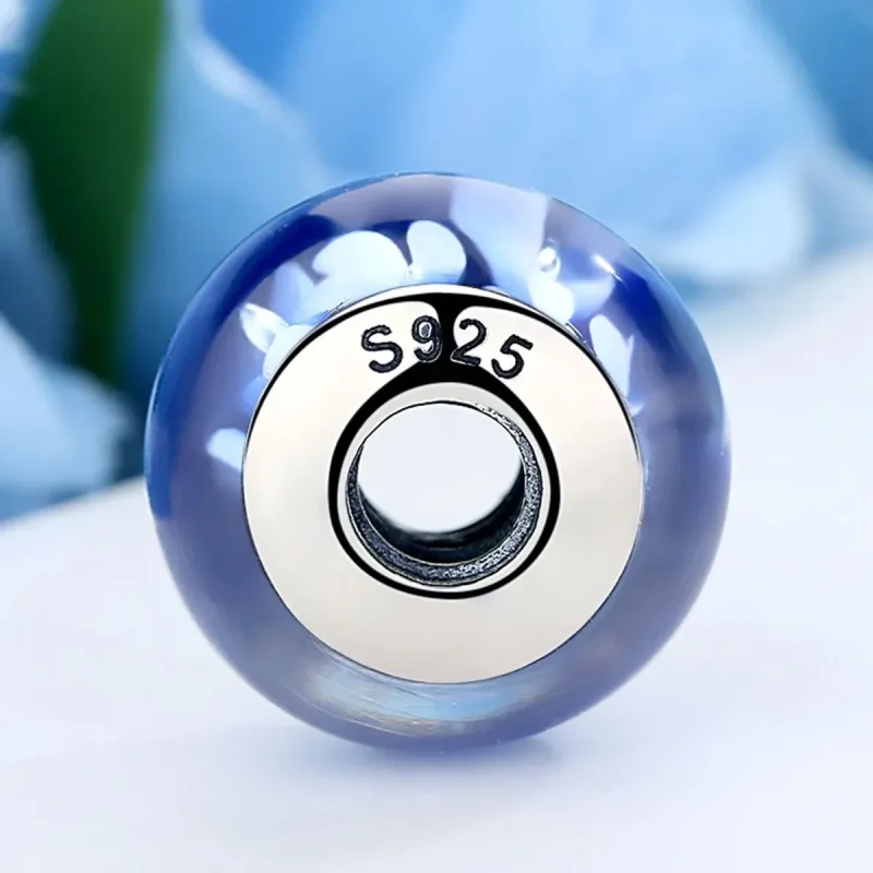 (zdjęcie do) Charms Typu Pandora Niebieskie Szkła Murano Białe Kwiaty - SCZ006 - Wyświetl 3