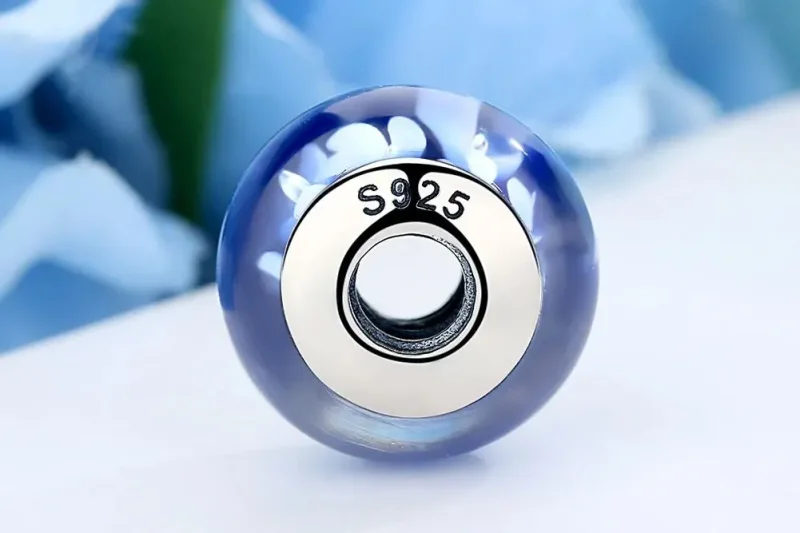 (zdjęcie do) Charms Typu Pandora Niebieskie Szkła Murano Białe Kwiaty - SCZ006 - Wyświetl 7