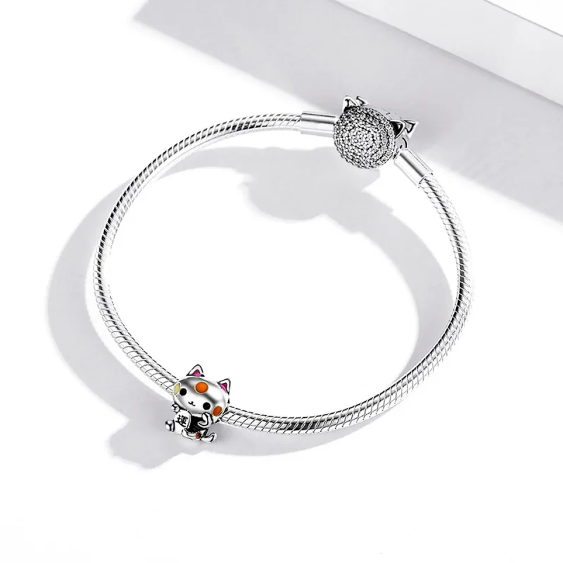 (zdjęcie do) Charms Typu Pandora Pomyślny kot chwytający pieniądze - SCC1855 - Wyświetl 3