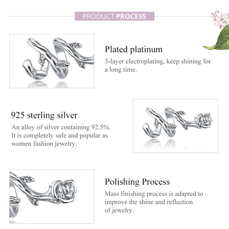 (zdjęcie do) Charms Typu Pandora Różane Winorośl - BSC310 - Wyświetl 8