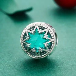 Charms Typu Pandora Romantyczne szmaragdowe płatki śniegu - SCC308