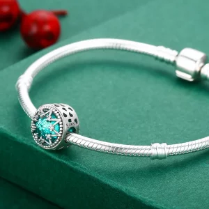 Charms Typu Pandora Romantyczne szmaragdowe płatki śniegu - SCC308