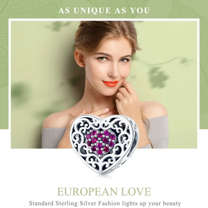 (zdjęcie do) Pandora Style Heart Filigree Charm Bead w 925 Srebrze Próby z Utlenionym Cyrkone - Wyświetl 2