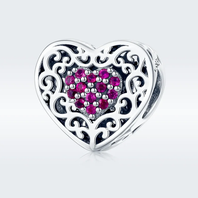 (zdjęcie do) Pandora Style Heart Filigree Charm Bead w 925 Srebrze Próby z Utlenionym Cyrkone - Wyświetl 3