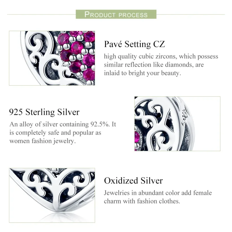 (zdjęcie do) Pandora Style Heart Filigree Charm Bead w 925 Srebrze Próby z Utlenionym Cyrkone - Wyświetl 5