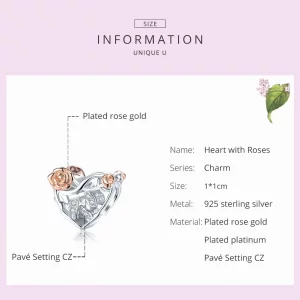 Charms Typu Pandora Serce Z Różami - BSC280