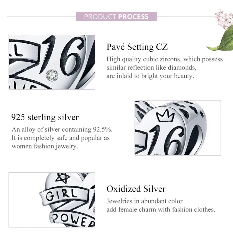 (zdjęcie do) Charms Typu Pandora Siła dziewczyn Słodki 16 - SCC1437 - Wyświetl 8