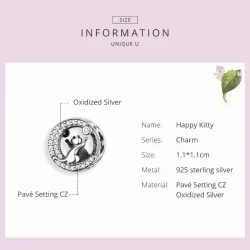 Charms Typu Pandora Szczęśliwy kotek - SCC1203
