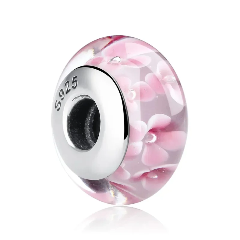 (zdjęcie do) Charms Typu Pandora Szkło Murano w różowe kwiaty - SCZ008 - Wyświetl 2