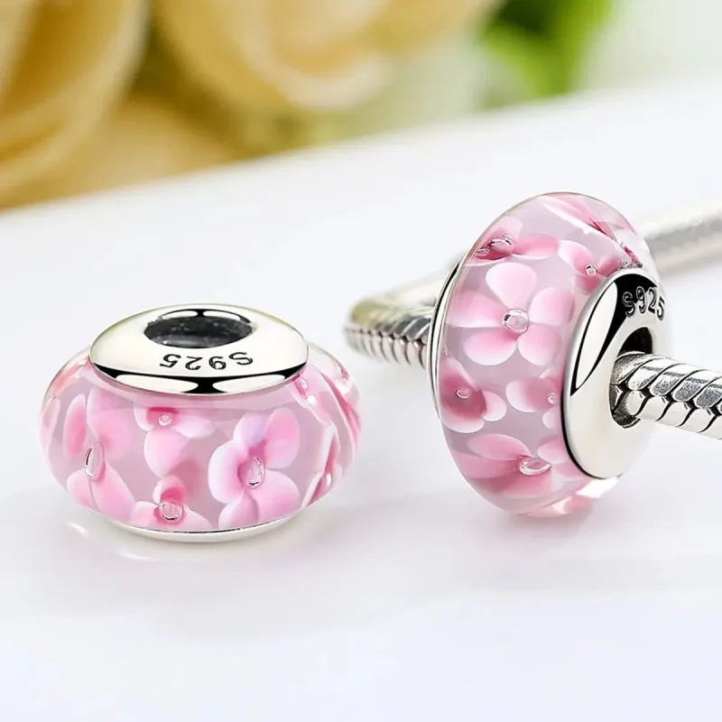 (zdjęcie do) Charms Typu Pandora Szkło Murano w różowe kwiaty - SCZ008 - Wyświetl 3