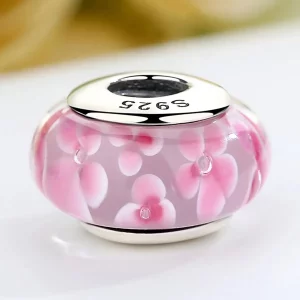 Charms Typu Pandora Szkło Murano w różowe kwiaty - SCZ008