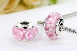 Charms Typu Pandora Szkło Murano w różowe kwiaty - SCZ008