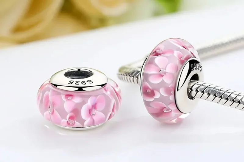 (zdjęcie do) Charms Typu Pandora Szkło Murano w różowe kwiaty - SCZ008 - Wyświetl 7