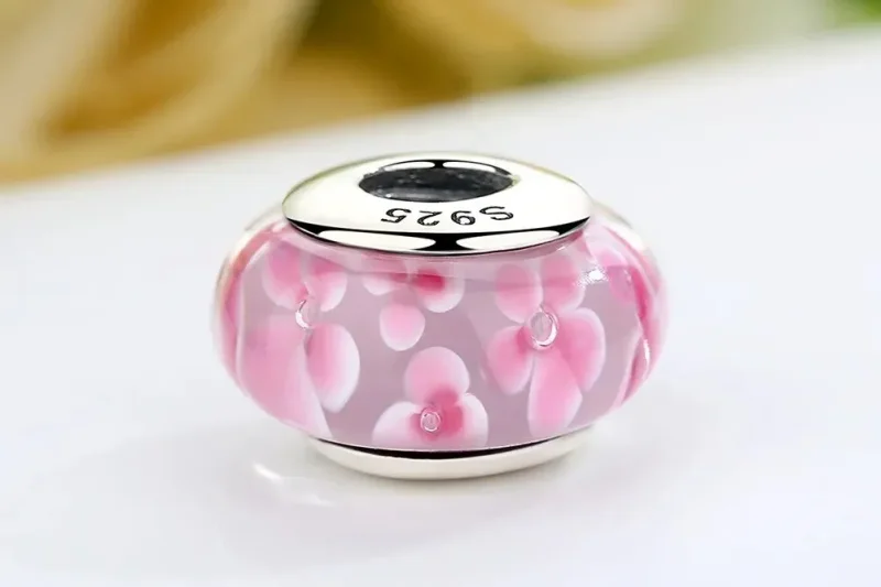 (zdjęcie do) Charms Typu Pandora Szkło Murano w różowe kwiaty - SCZ008 - Wyświetl 8