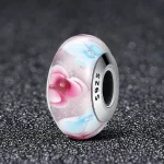 Charms Typu Pandora Szkło Murano w różowe kwiaty - SCZ056