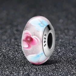 Charms Typu Pandora Szkło Murano w różowe kwiaty - SCZ056