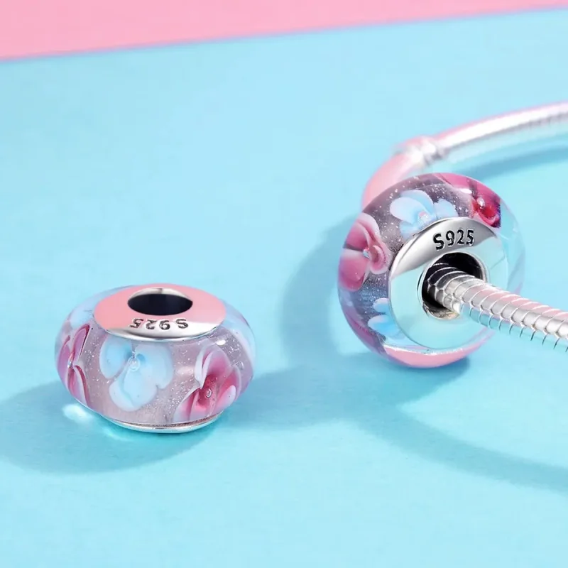(zdjęcie do) Charms Typu Pandora Szkło Murano w różowe kwiaty - SCZ056 - Wyświetl 4