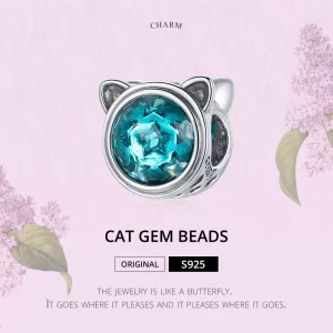 Charms Typu Pandora turkusowy kot - SCC1800