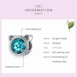 Charms Typu Pandora turkusowy kot - SCC1800