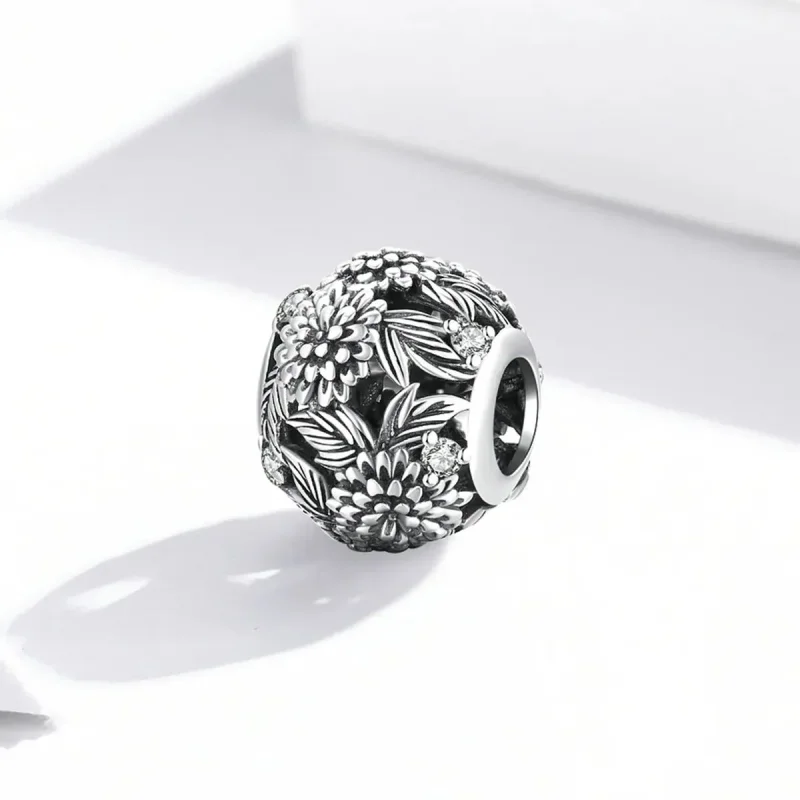 (zdjęcie do) Charms Typu Pandora Wytłoczone Kwiaty - SCC2097 - Wyświetl 2