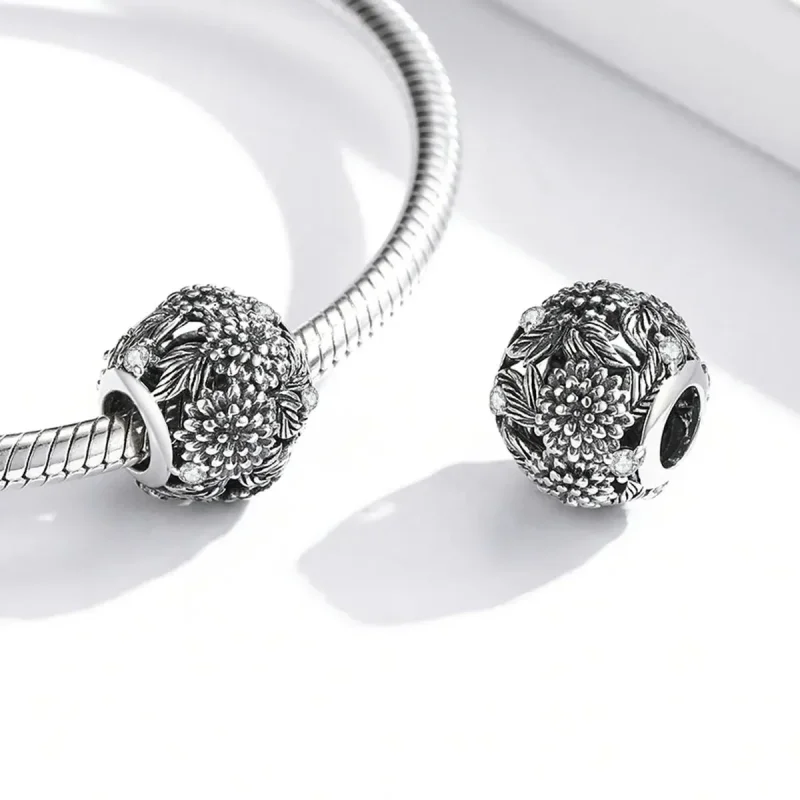 (zdjęcie do) Charms Typu Pandora Wytłoczone Kwiaty - SCC2097 - Wyświetl 4
