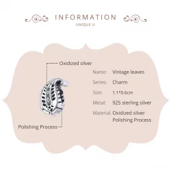 Charms Typu Pandora Zabytkowe liście - SCC1824