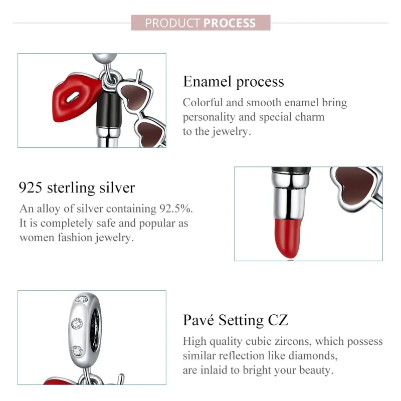 (zdjęcie do) Zawieszka Typu Pandora Szminka i okulary przeciwsłoneczne - BSC346 - Wyświetl 7
