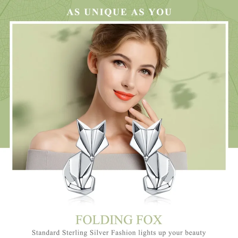 (zdjęcie do) Kolczyki sztyfty Typu Pandora Lis origami - SCE526 - Wyświetl 2