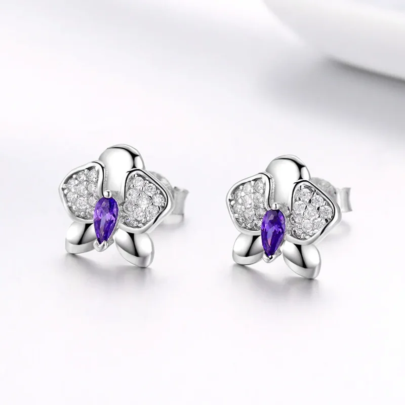 (zdjęcie do) Kolczyki sztyfty Typu Pandora Motyl Orchidea - BSE036 - Wyświetl 2