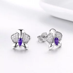 Kolczyki sztyfty Typu Pandora Motyl Orchidea - BSE036