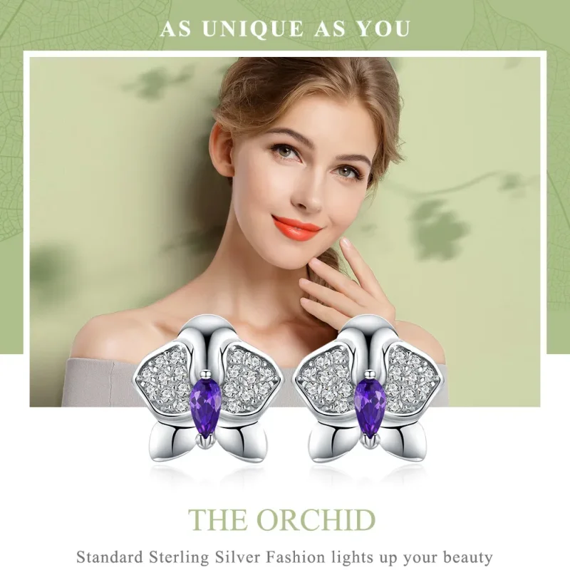(zdjęcie do) Kolczyki sztyfty Typu Pandora Motyl Orchidea - BSE036 - Wyświetl 6