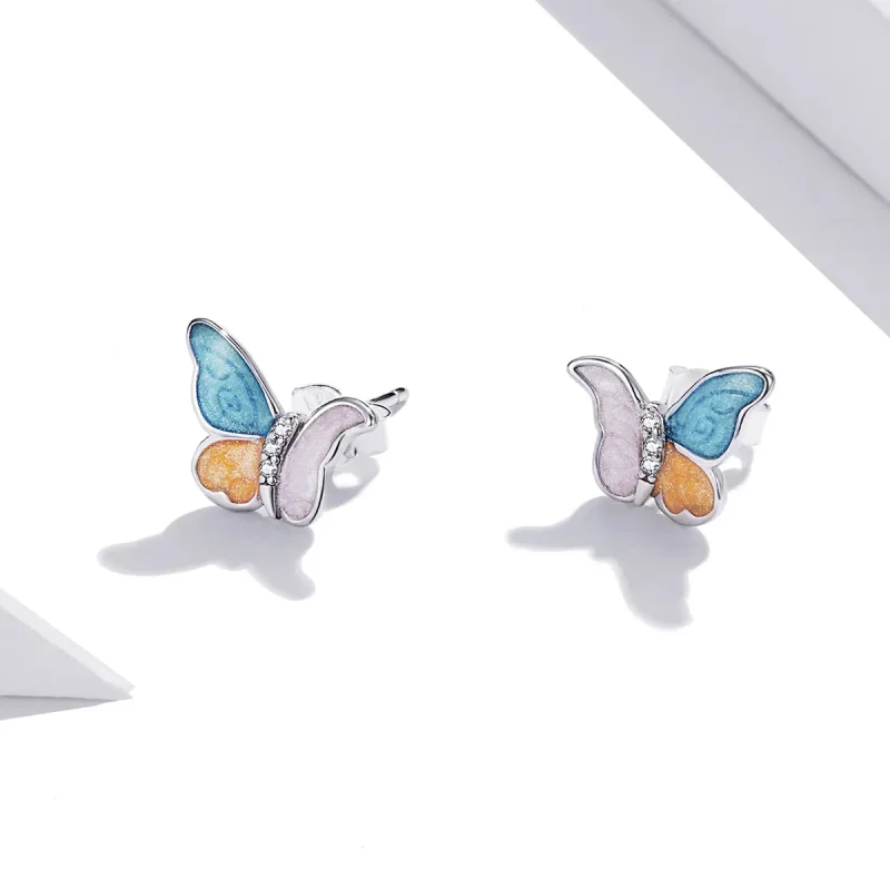 (zdjęcie do) Kolczyki sztyfty Typu Pandora Motyl w trzech kolorach - SCE1156 - Wyświetl 2