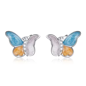 Kolczyki sztyfty Typu Pandora Motyl w trzech kolorach - SCE1156
