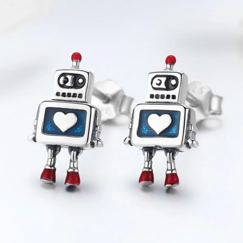 (zdjęcie do) Kolczyki sztyfty Typu Pandora Robot - SCE477 - Wyświetl 2