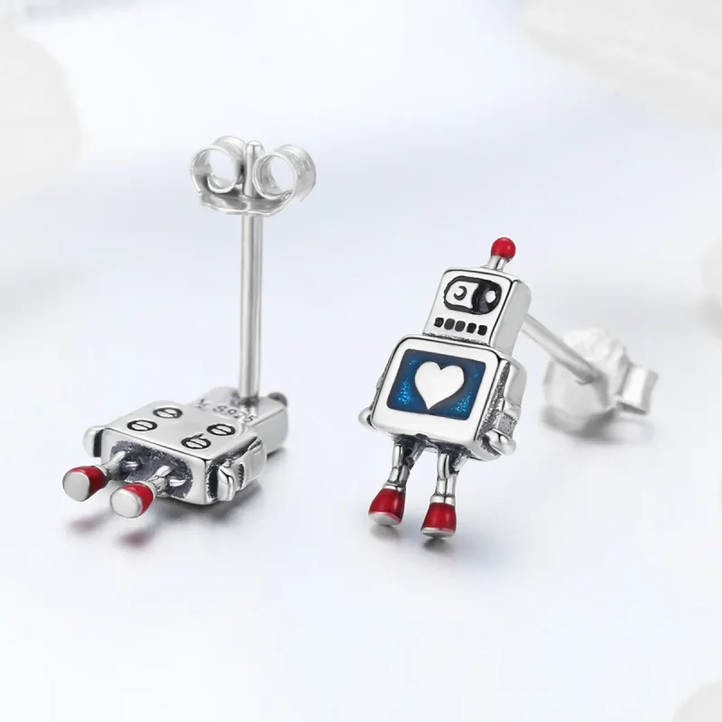 (zdjęcie do) Kolczyki sztyfty Typu Pandora Robot - SCE477 - Wyświetl 3