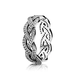 Sparkling Silver Braid Ring - Pandora PL