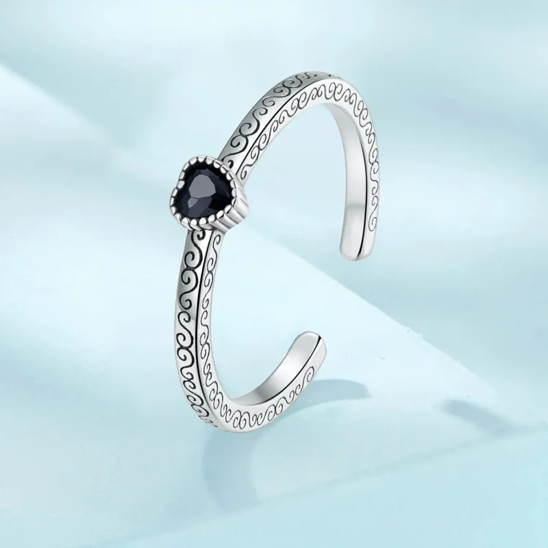 (zdjęcie do) Otwarte pierścienie Typu Pandora Czarna cyrkonia w stylu vintage - SCR878 - Wyświetl 2