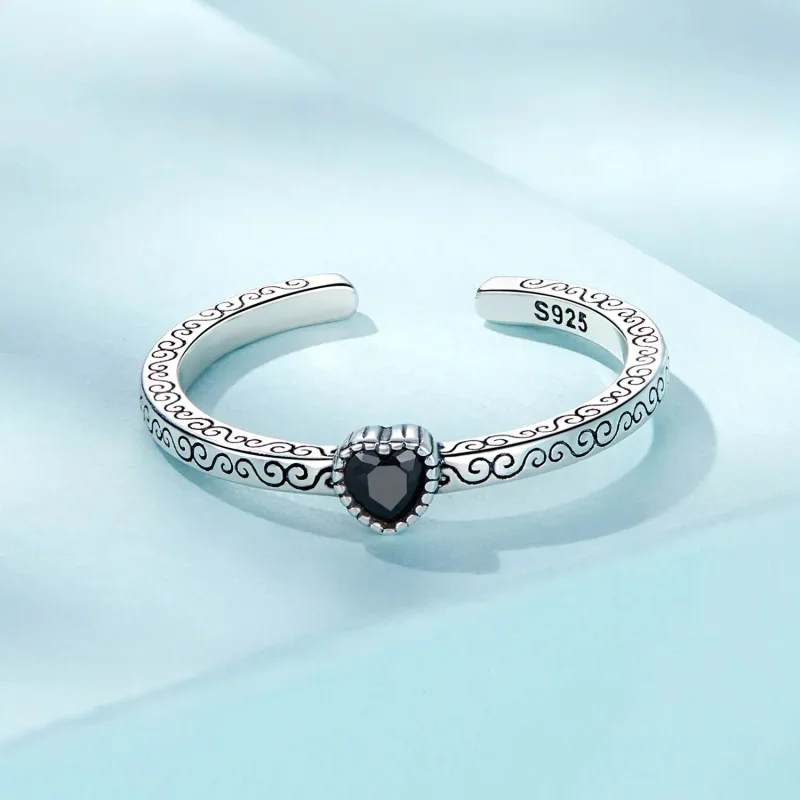 (zdjęcie do) Otwarte pierścienie Typu Pandora Czarna cyrkonia w stylu vintage - SCR878 - Wyświetl 3