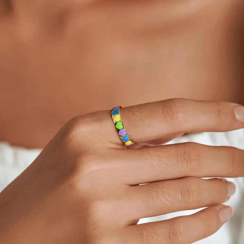 (zdjęcie do) Otwarte pierścienie Typu Pandora kolorowe serca - BSR222 - Wyświetl 8