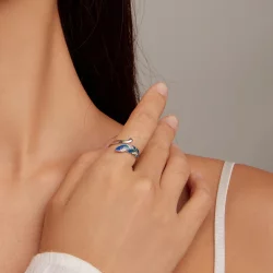 Otwarte pierścienie Typu Pandora Olśniewające Niebieskie Pióro - BSR301