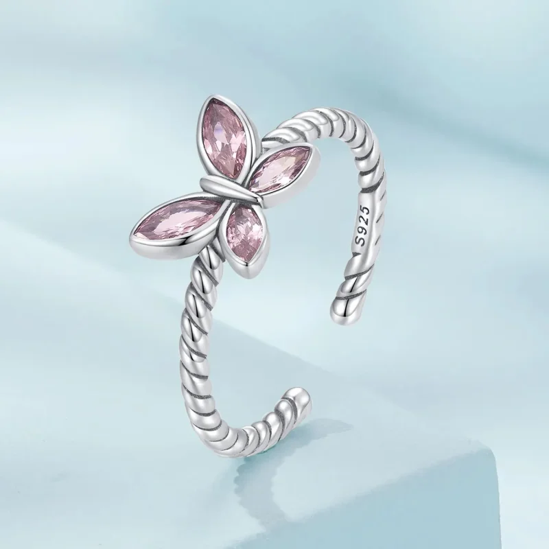 (zdjęcie do) Otwarte pierścienie Typu Pandora Różowy Motyl Twist - SCR872 - Wyświetl 2