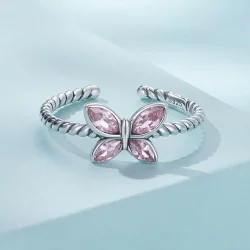 Otwarte pierścienie Typu Pandora Różowy Motyl Twist - SCR872