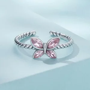 Otwarte pierścienie Typu Pandora Różowy Motyl Twist - SCR872