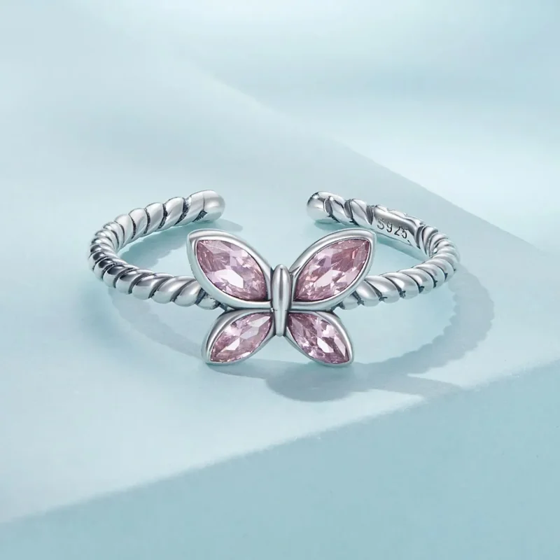 (zdjęcie do) Otwarte pierścienie Typu Pandora Różowy Motyl Twist - SCR872 - Wyświetl 3