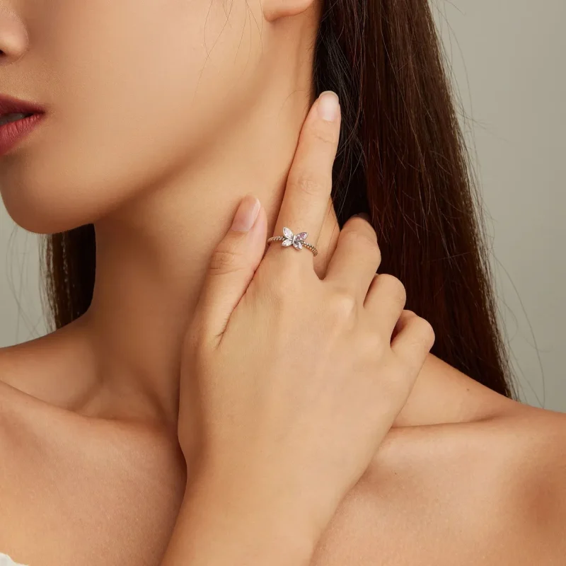 (zdjęcie do) Otwarte pierścienie Typu Pandora Różowy Motyl Twist - SCR872 - Wyświetl 4