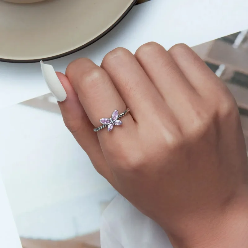 (zdjęcie do) Otwarte pierścienie Typu Pandora Różowy Motyl Twist - SCR872 - Wyświetl 5